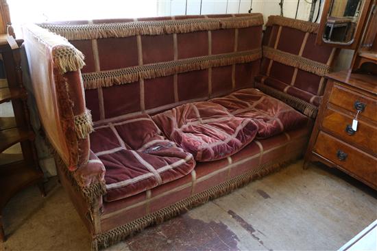 Large red dralon upholstered knole settee(-)